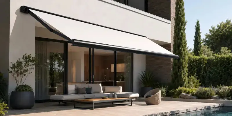 Store banne déployé au-dessus d'une terrasse