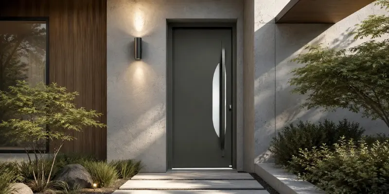Porte d'entrée mixte bois-aluminium, chaleur intérieure et robustesse extérieure